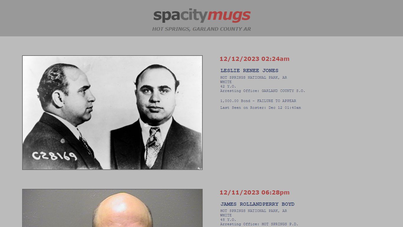 Mugshots for Garland County including Hot Springs | SpaCityMugs.com